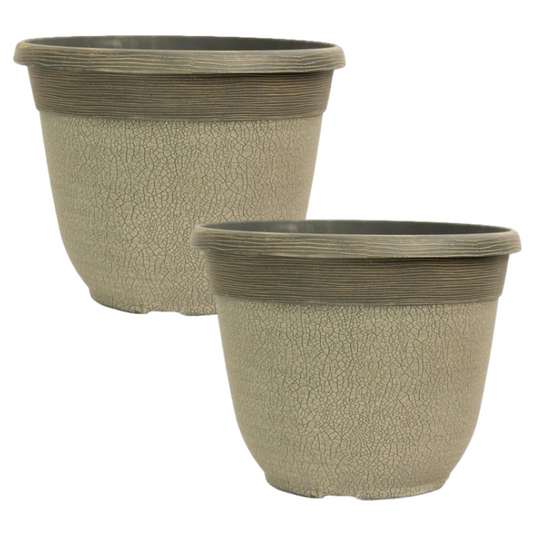 Planters Concrete Grey Plant Pots Garden Outdoor 11L Crackle Patio 2 Pcs 30cm