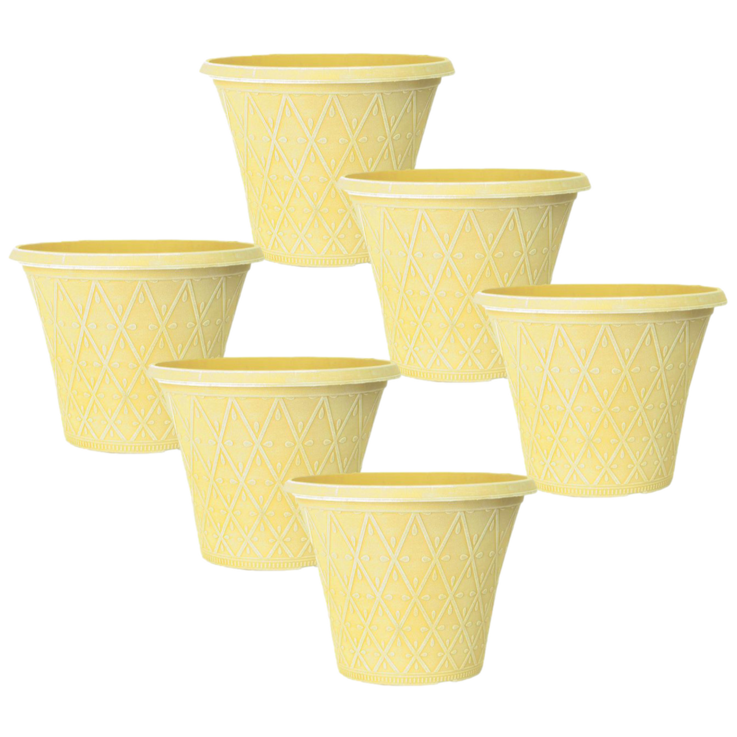 Planter Set of 6 Round 30cm Garden Plant Pot Yellow Outdoor Decorative Cover