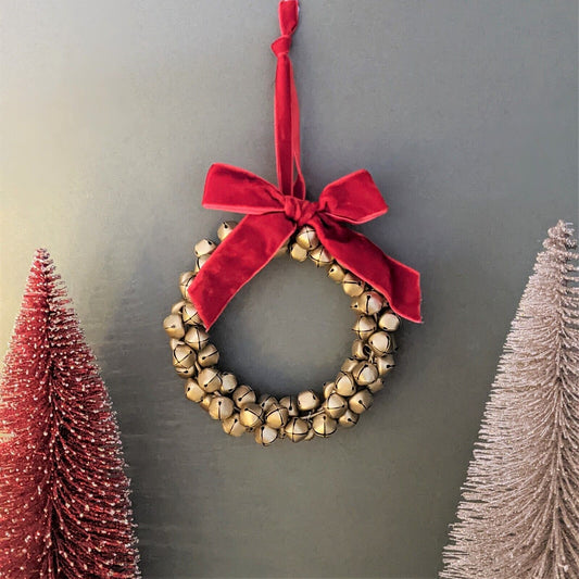 Gold Metal Jingle Bells Round Christmas Tree Decor Hanging Ornament Bauble Bow