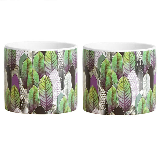 2 x Small Geometric Leaves Ceramic Indoor Plant Pot Holder Herb Cover Planters