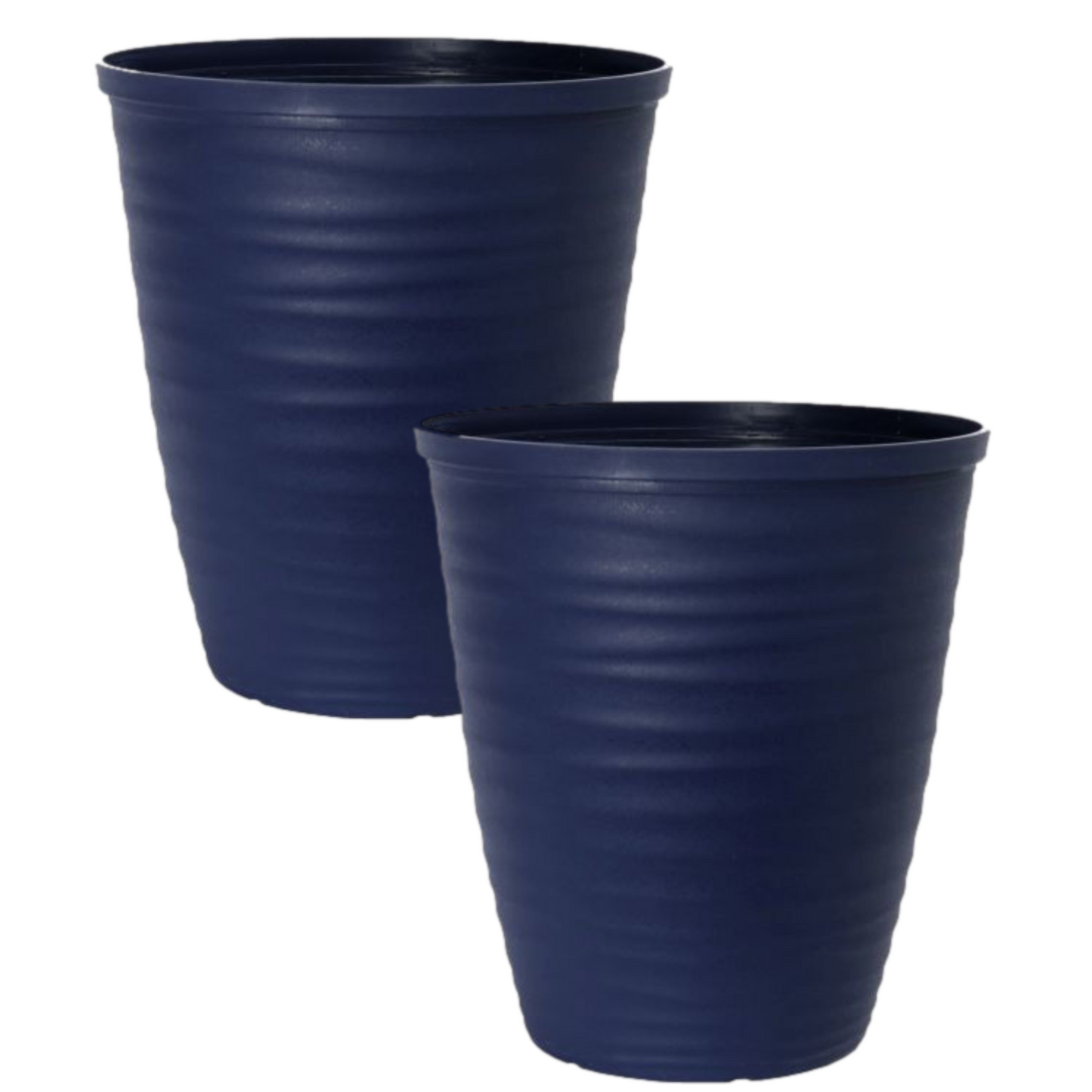 2Pc Dark Blue Plastic Dune Rim Ripple Plant Pot 35cm Garden 25L Outdoor Planter