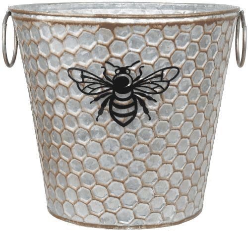 20cm Metal Honey Comb Bumble Bee Plant Pot Tin Pail Planter Gold Decor