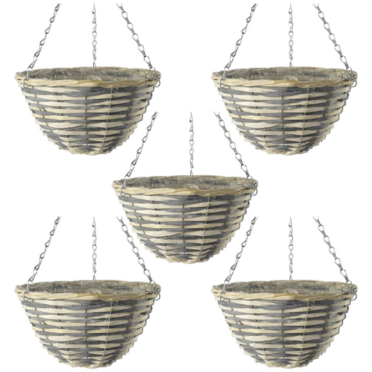 5X 30cm 12Inch Natural Grey Cream Wicker Hanging Basket Lined Willow Planter