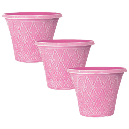 Set of 3 Round 30cm Garden Plant Pot Pink Outdoor Planter 10L Decorative Cover