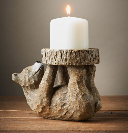 Woodland Bear Shape Candle Tea Light Stick Wooden Effect Holder Christmas Decor