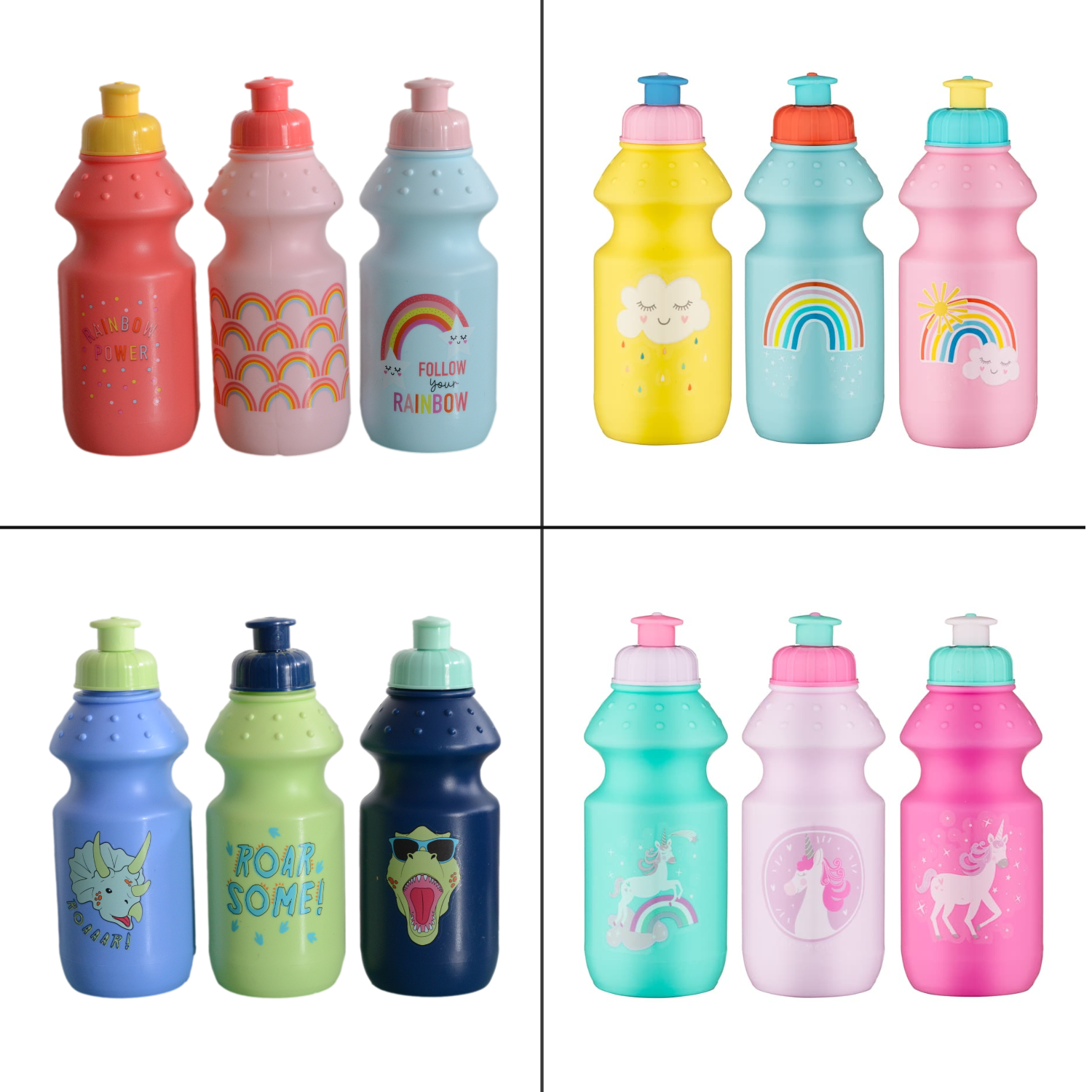 Set of 3 Kids Girls Boys Plastic Water Juice Picnic School Sports Bottle Flask