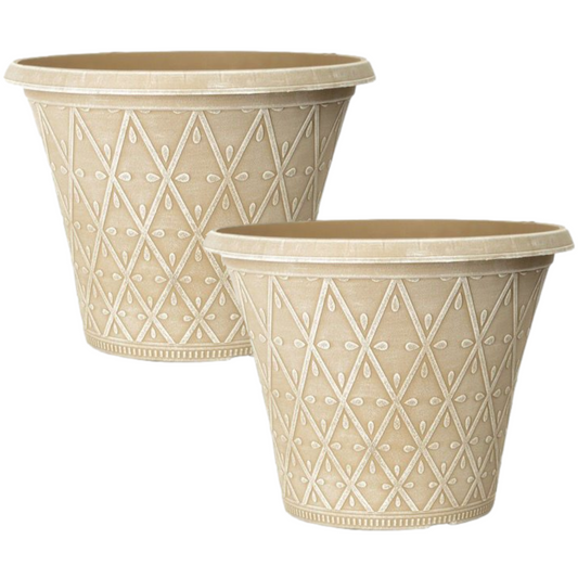 Set of 2 Round 30cm Garden Plant Pot Matt Cream Outdoor Planter Decorative Cover