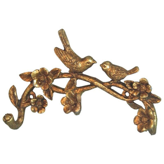 Gold Metal Wall Birds on Floral Branch 3 Hooks Coat Key Hanger Rack Wall Mounted