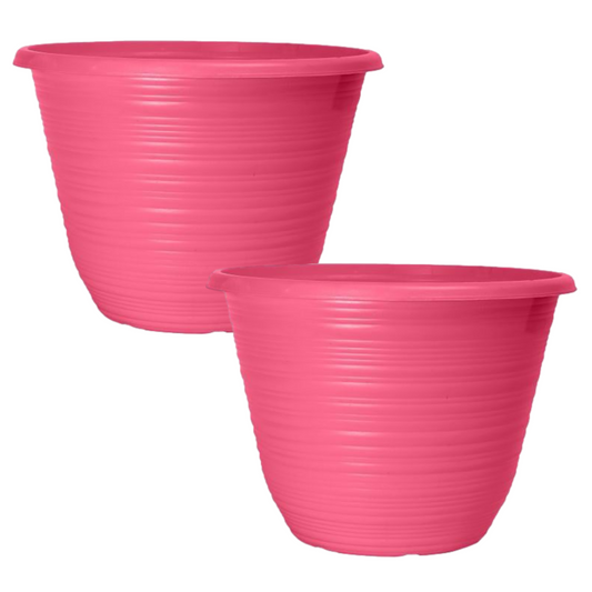 Set of 2 Bright Pink Plastic Plant Pot 25cm Round Tub 5.7L Garden Planter 