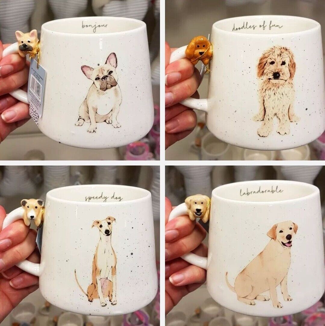 Dog Mugs Tea Coffee Cups 3D Dogs Figures Handles Novelty Mugs Large