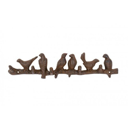 Metal Brown Birds on Branch in Row Wardrobe Wall 5 Hooks Coat Key Hanger Rack