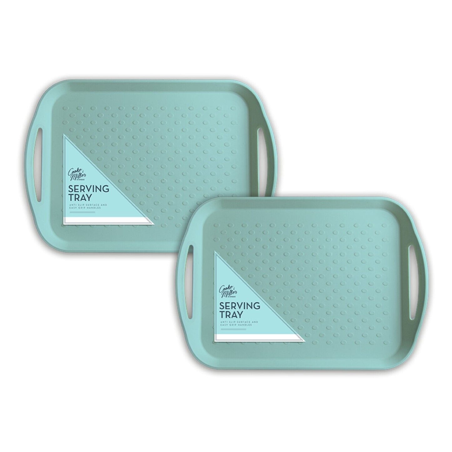 2Pc Green Pastel Anti Slip Serving Tray Rubber Easy Grip Handles Wipe Clean Home