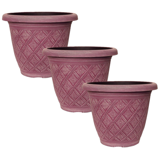 Set of 3 Round 33cm Garden Plant Pot Woven Coral Pink Outdoor Planter Cover