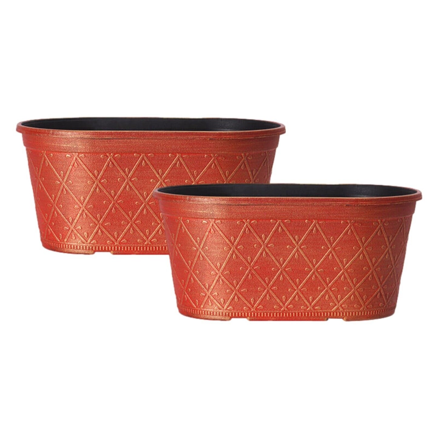 2Pc Oval Plastic Prisma Planters 30cm Festive Red 6L Trough Garden Plant Pots