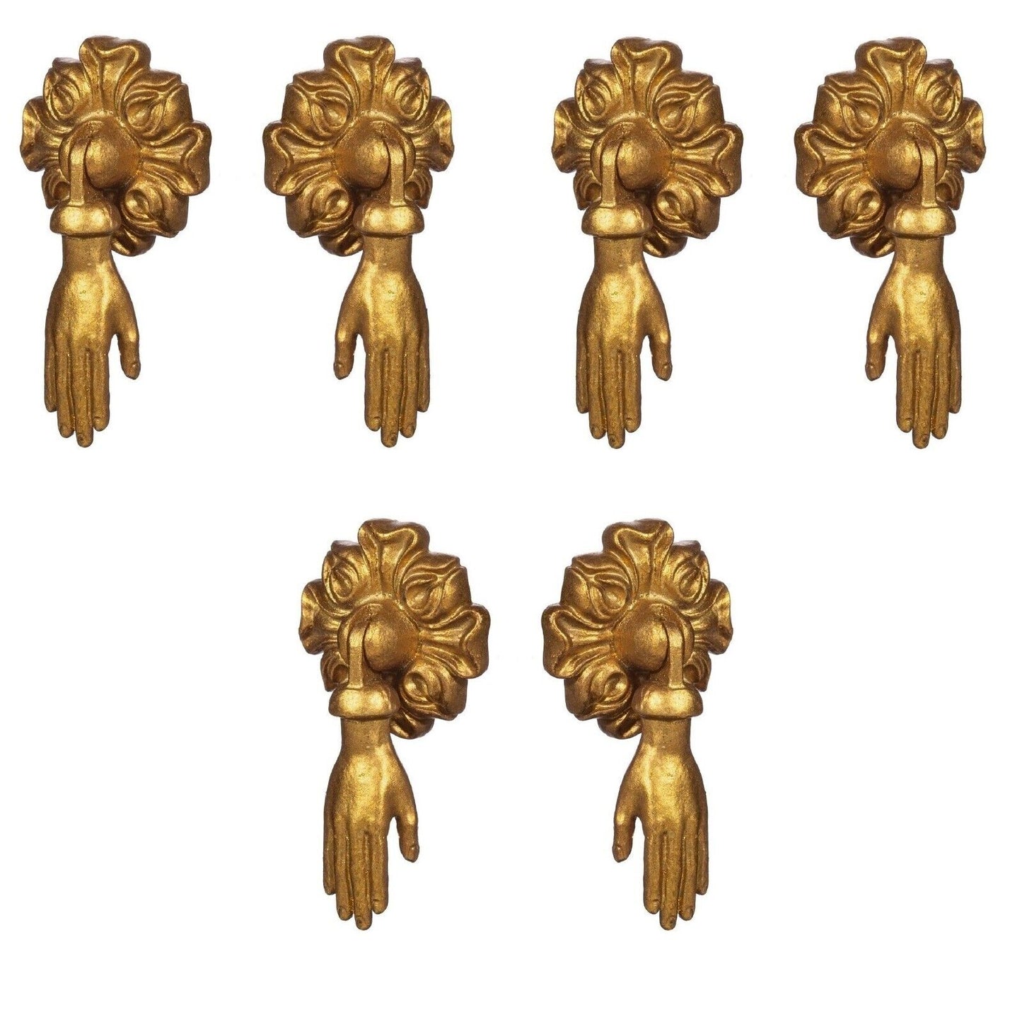 Set of 6 Gold Metal Drawer Door Pulls Cabinets Knobs Pendant Handles Vintage