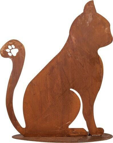 Silhouette Rustic Rusty Metal Cat Feline Garden Stake Fence Topper Ornament