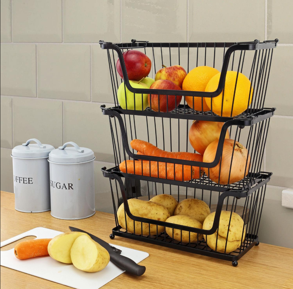 Metal Wire Vegetable Fruit Storage Kitchen Toilet Stackable Caddy Basket Rack 