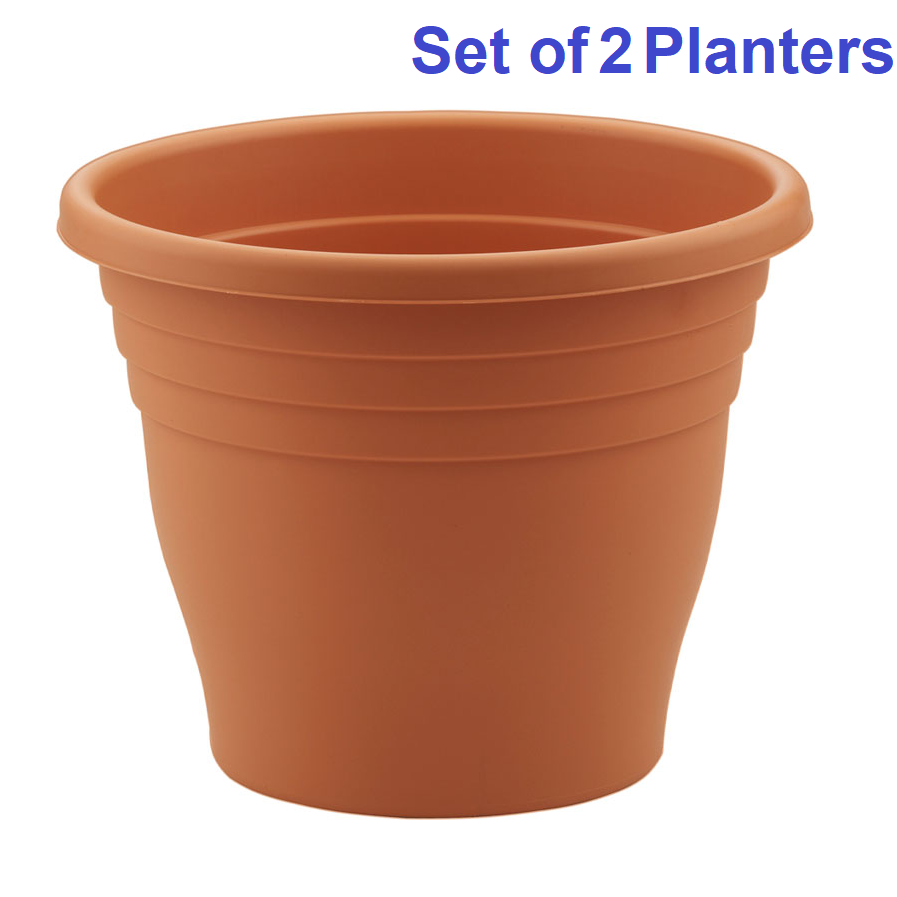 Set of 2 Terracotta Plastic Planter 30cm Round Ascot Flower Plant Garden Pot