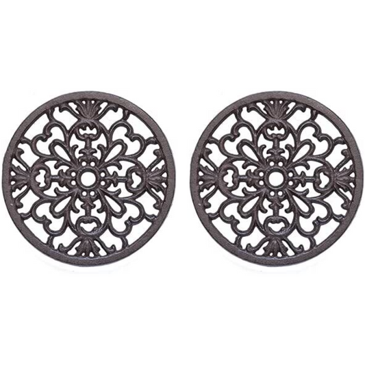 2Pc Round Trivet Tea Pot Pan Stand Dining Kitchen Worktop Protection Cast Iron