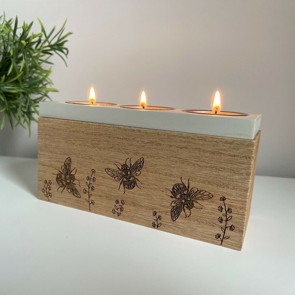 Wooden 3 Tea Lights Holder Candle Holder Busy Bees With Tea Lights Storage 