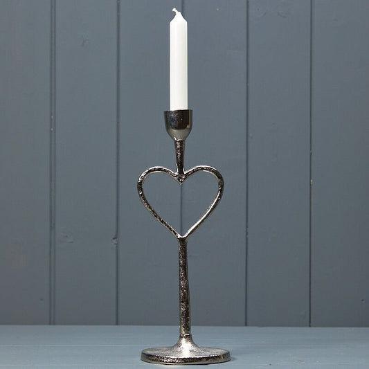 28cm Tall Silver Heart Dinner Taper Candle Holder Home Xmas Christmas Decor Gift