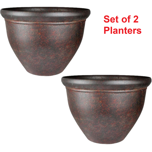 2Pc Taper Granite Copper Plastic Plant Pot 30cm Gloss 8.5L Round Garden Planter