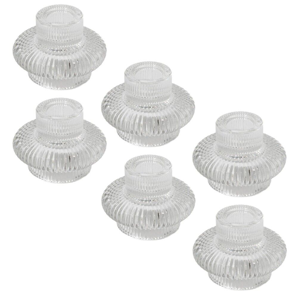 6Pc Clear Glass Two-Way Candle Holder Tea Light Candle Wedding Party Table Decor