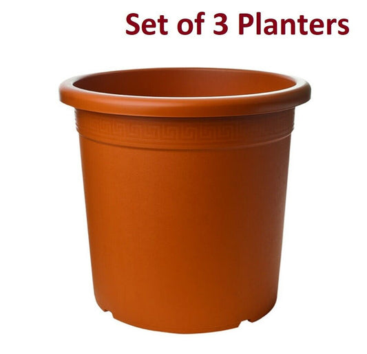 Set of 3 Tall Terracotta Plastic Planter 28cm Round Flower Plant Garden Pot