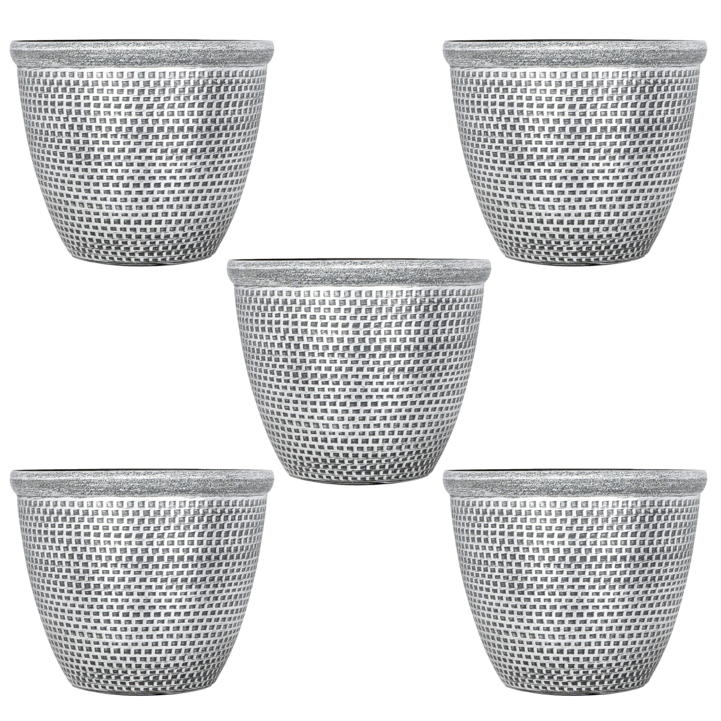 5Pc Silver Round Plastic Planter 30cm Cromarty Plant Pot 10L Flower Garden Decor