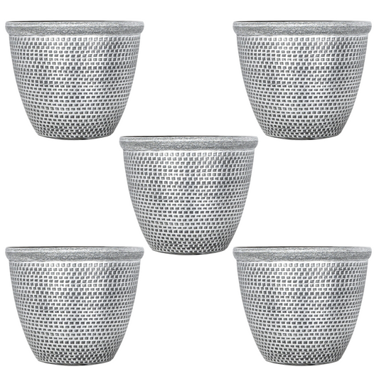 5Pc Silver Round Plastic Planter 30cm Cromarty Plant Pot 10L Flower Garden Decor