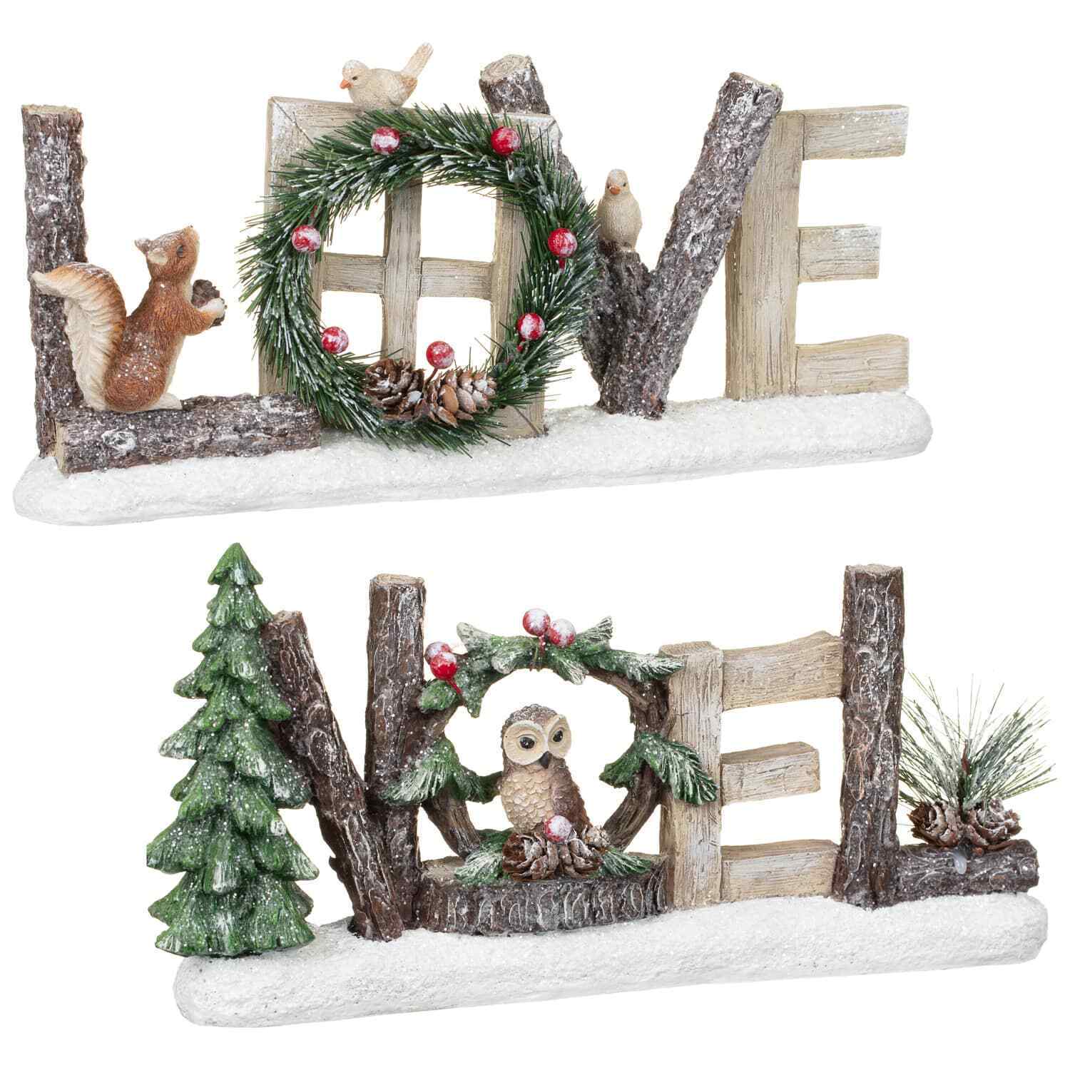 Woodland Christmas Noel Glitter Decoration Tree Owl Squirrel Wreath Winter Woods