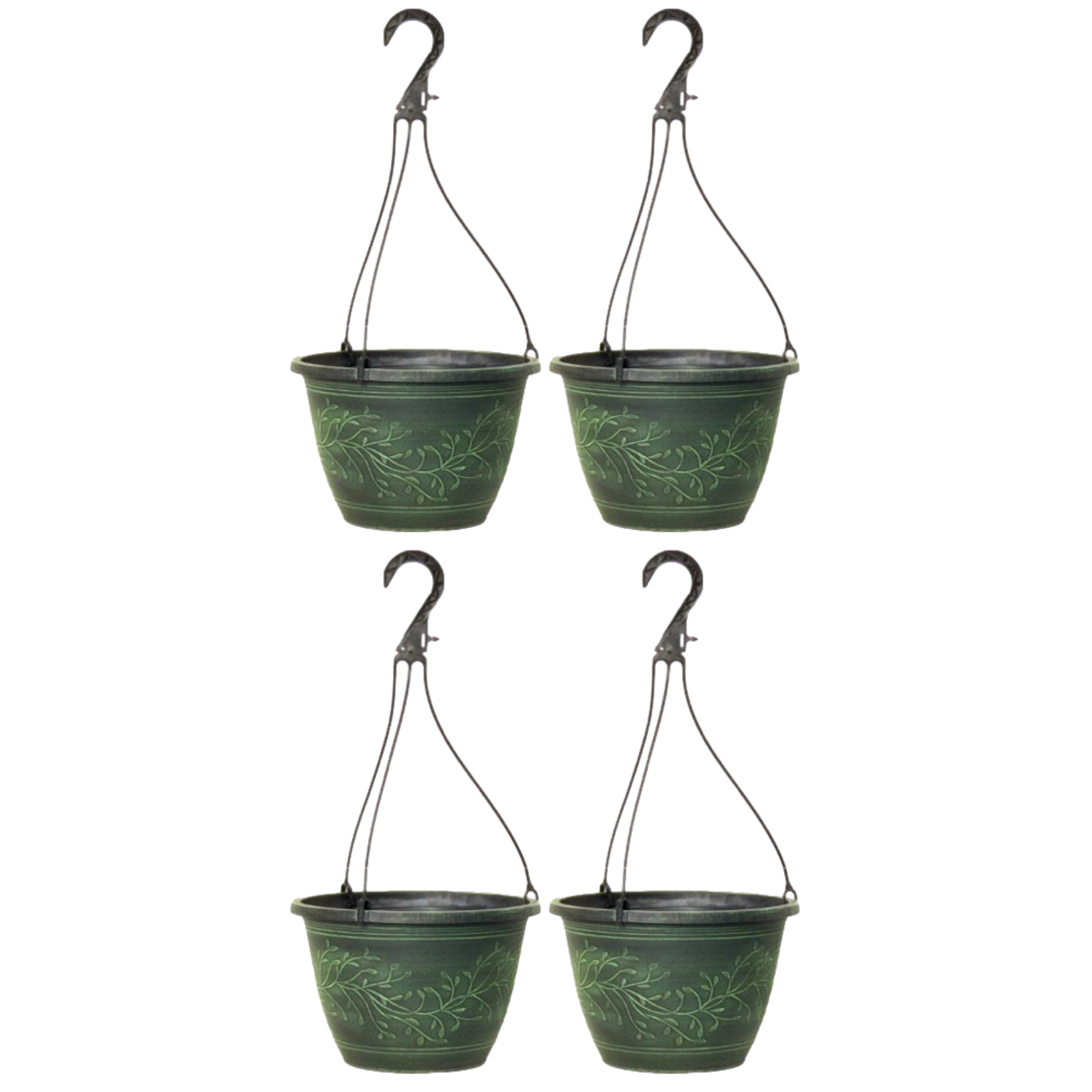 4Pcs 27cm Garden Plant Pot Green Verdigris Hanging Basket  Plastic Planter