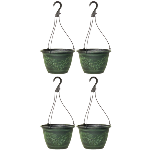 4Pcs 27cm Garden Plant Pot Green Verdigris Hanging Basket  Plastic Planter