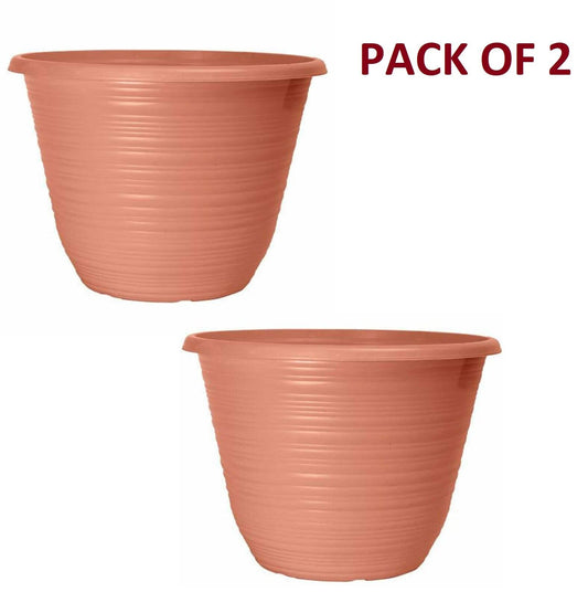 Set of 2 Cider Pink Plastic Plant Pot 25cm Round Tub 5.7L Garden Planter