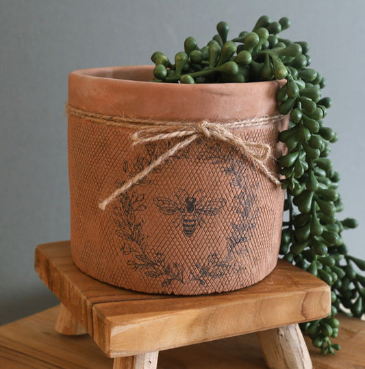 Handmade Planter Pot Plant Pot Bees Embossed Aged Planter Terracotta Vintage