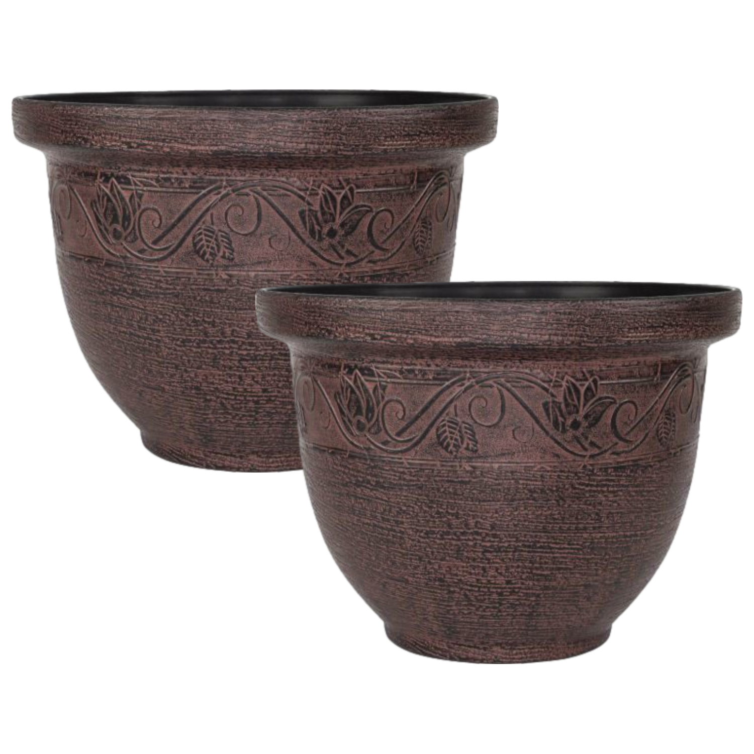 Set of 2 Round 30cm Garden Plant Pot Brown Rustic Flower Outdoor Bell Planter