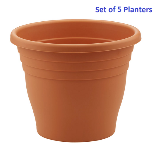 Set of 5 Terracotta Plastic Planter 30cm Round Ascot Flower Plant Garden Pot