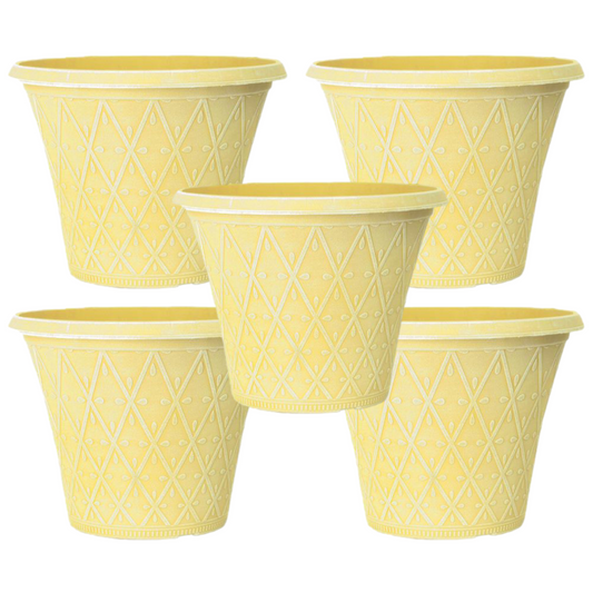 Planter Set of 5 Round 30cm Garden Plant Pot Yellow Outdoor Decorative Cover