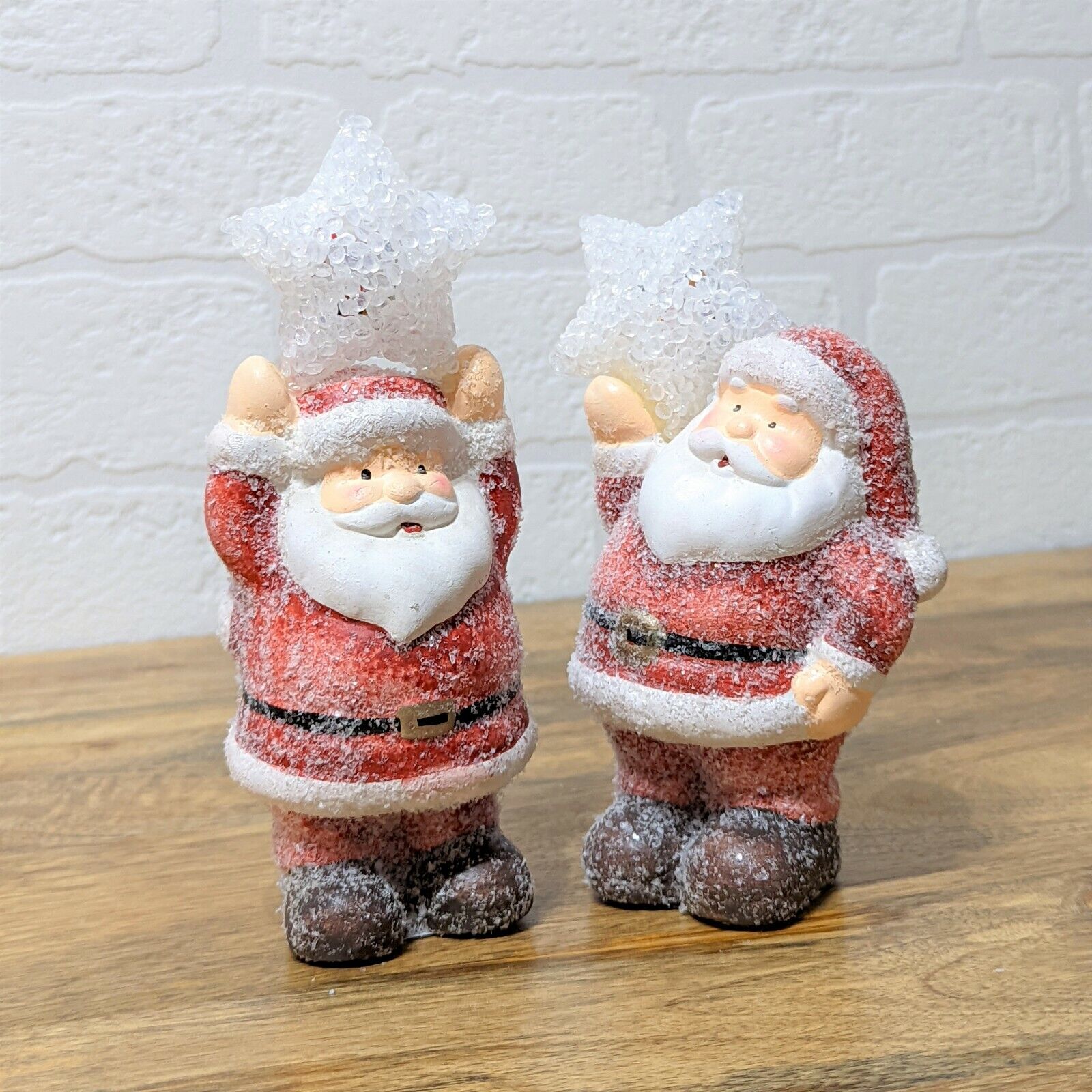 Glitter Warm LED Star Light Up Santa with Star Christmas Freestanding Ornaments