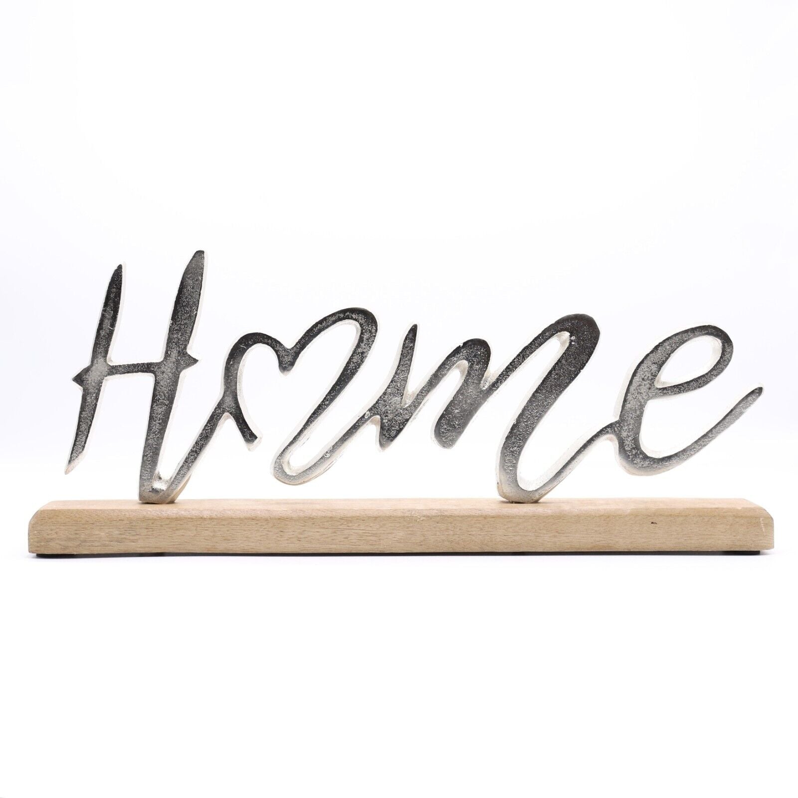 Silver Aluminium HOME Letters on Wooden Base 41cm Home Decor Ornament