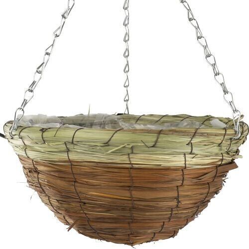 2X 30cm 12Inch Natural Brown Wicker Hanging Basket Lined Straw Willow Planter