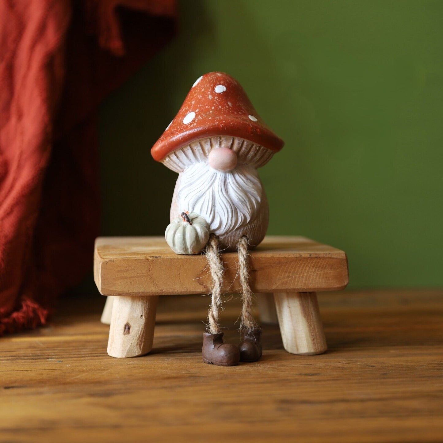 Resin Orange Autumn Harvest Mushroom Gonk Statue Shelf Sitter Gnome Ornament