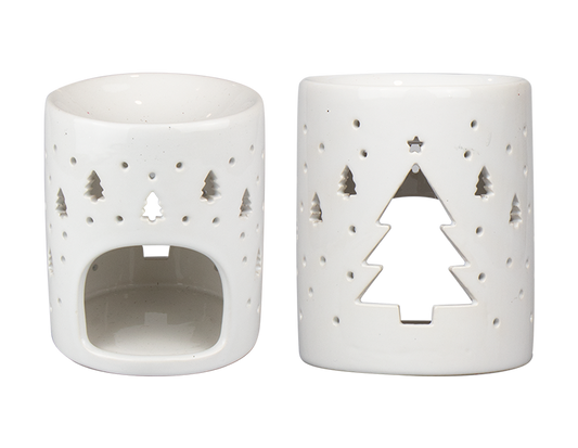 White Christmas Tree-Snowflake Ceramic Decor Wax Melt Burner Tea Light Holder