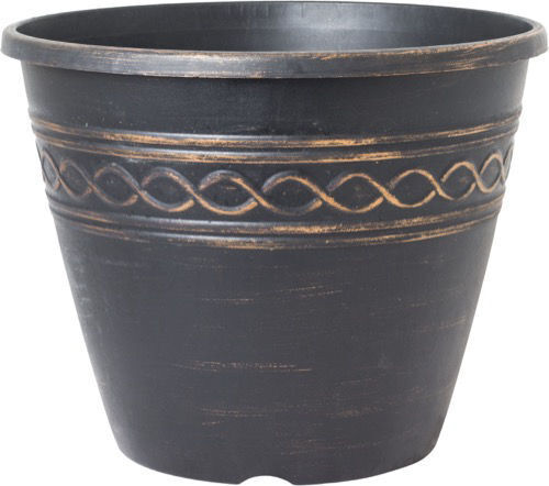 28cm Black Copper Plastic Plant Pot 8.5L Infinity Garden Planter Pot with Holes