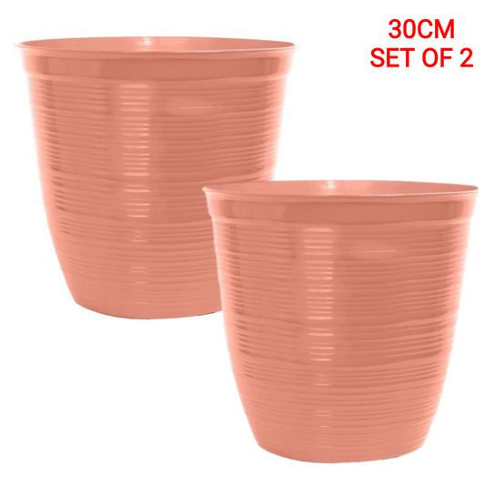 Set of 2 Bright Pink Plastic Plant Pot 30cm Tall Round Gloss 14L Garden Planter 