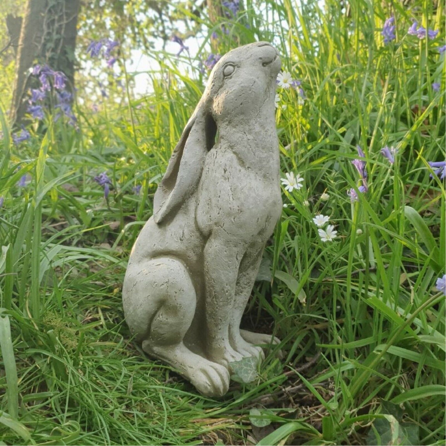 Antique Stone Hare Statue Moon Gazing Rabbit Ornament Garden Decor Figurine