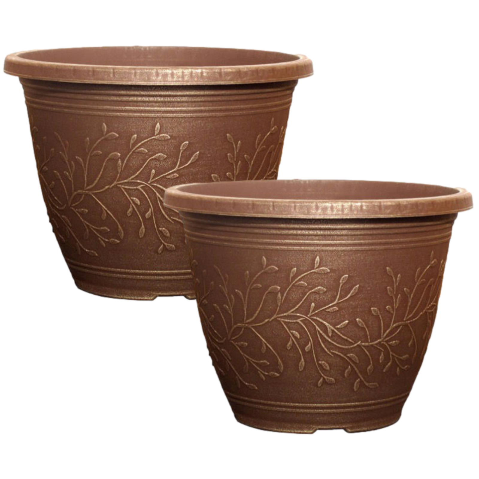 Planter 2Pc Round Linden Plant Pot 28cm Brass Verdigris Flower Deco Rim Garden