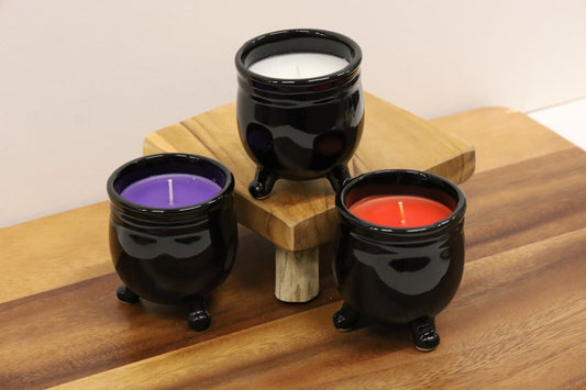 Halloween Black Scented Candles Pack of 3 in Cauldron Ceramic Jars Small