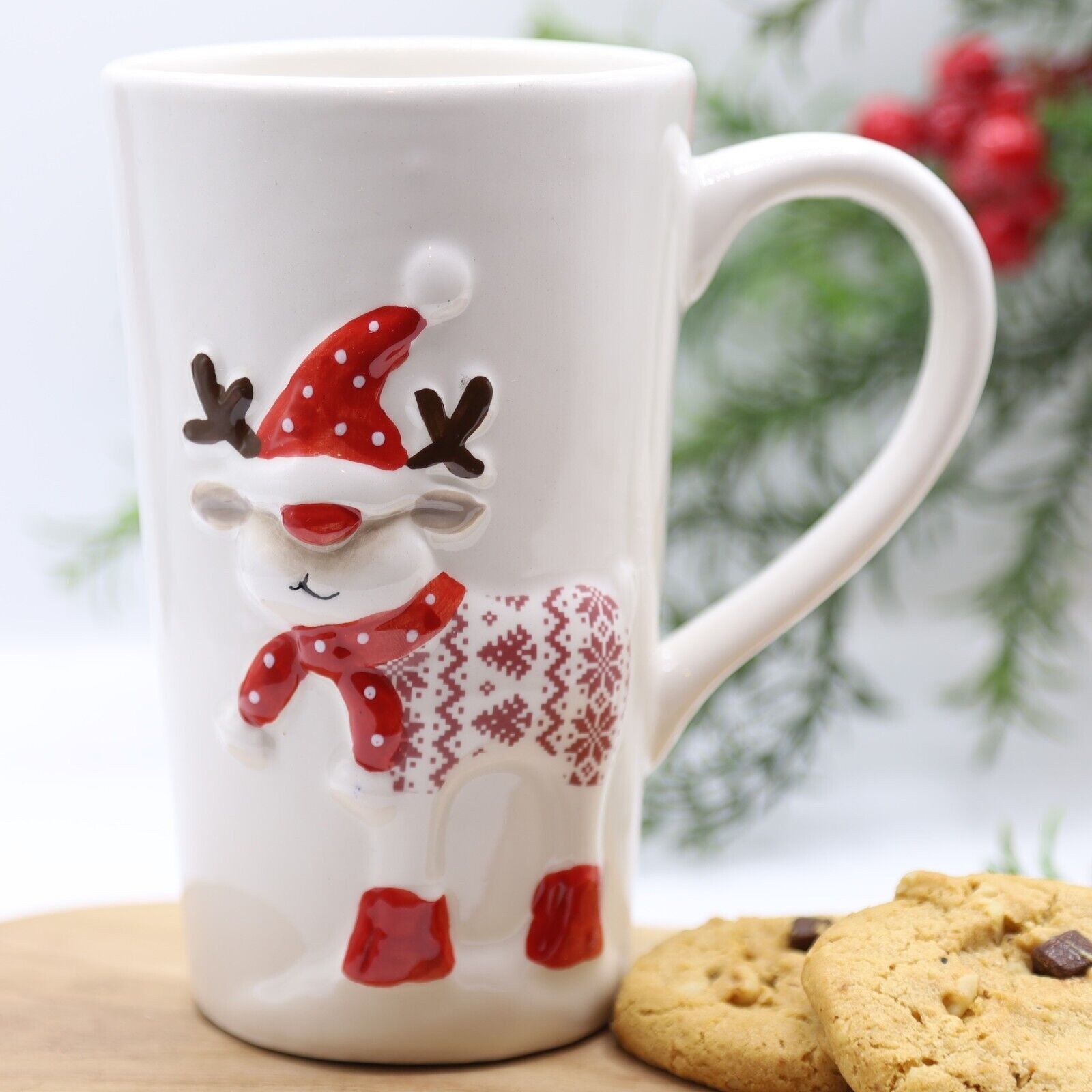 2Pc Reindeer Tall Mug 430ml Coffee Tea Cup Christmas Table Novelty Gift Deocr