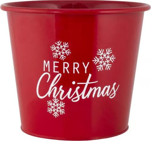 2Pc Metal Merry Christmas Red Plant Pot Pail 20cm Planter Xmas Decor SnowFlakes